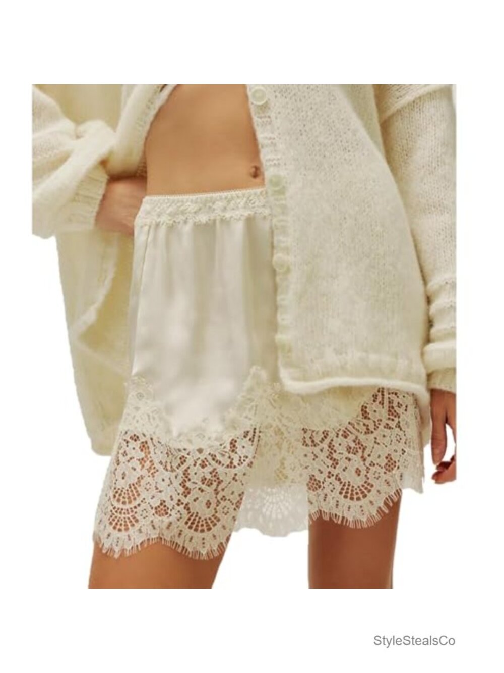 Satin Silk Lace Trim Slip Skirt Low Rise A-Line Mini Layering